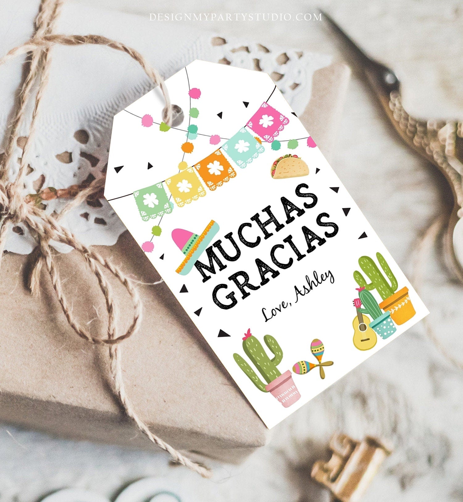 Editable Cactus Fiesta Favor Tag Mexican Muchas Gracias Thank You Tag Shower Succulent Taco Twosday Birthday Digital Template Prntable 0161