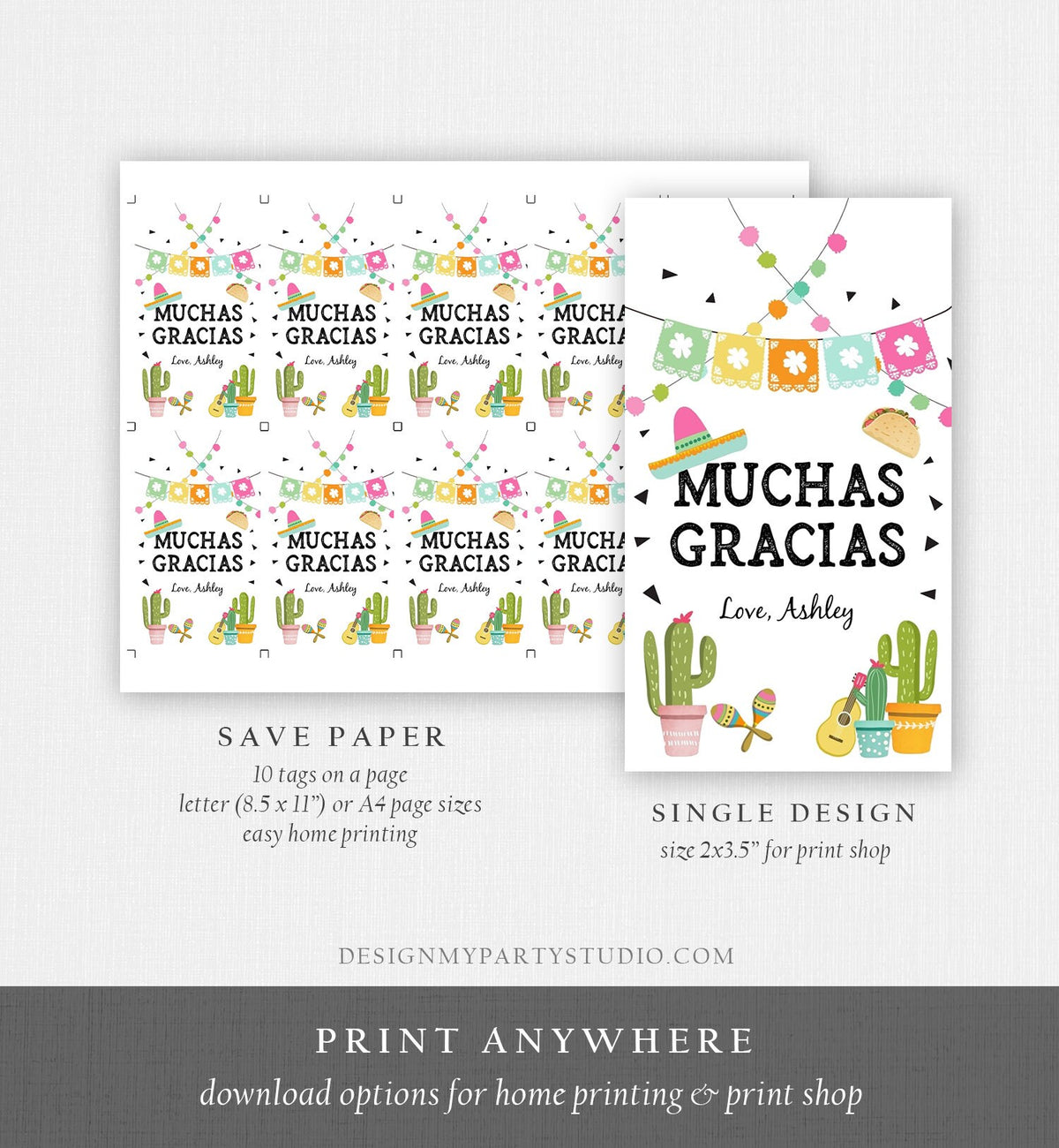 Editable Cactus Fiesta Favor Tag Mexican Muchas Gracias Thank You Tag Shower Succulent Taco Twosday Birthday Digital Template Prntable 0161