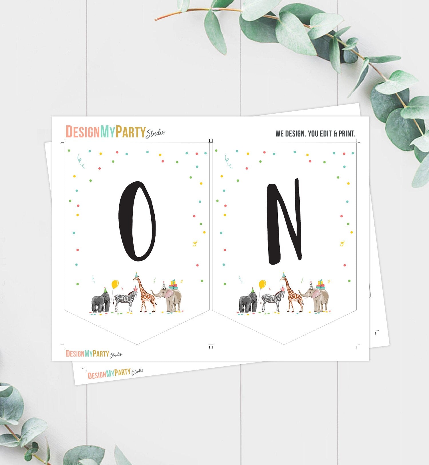 High Chair ONE Birthday Banner Party Animals Safari Animals Wild One First Birthday 1st Decorations Boy Girl Zoo Download Printable 0142