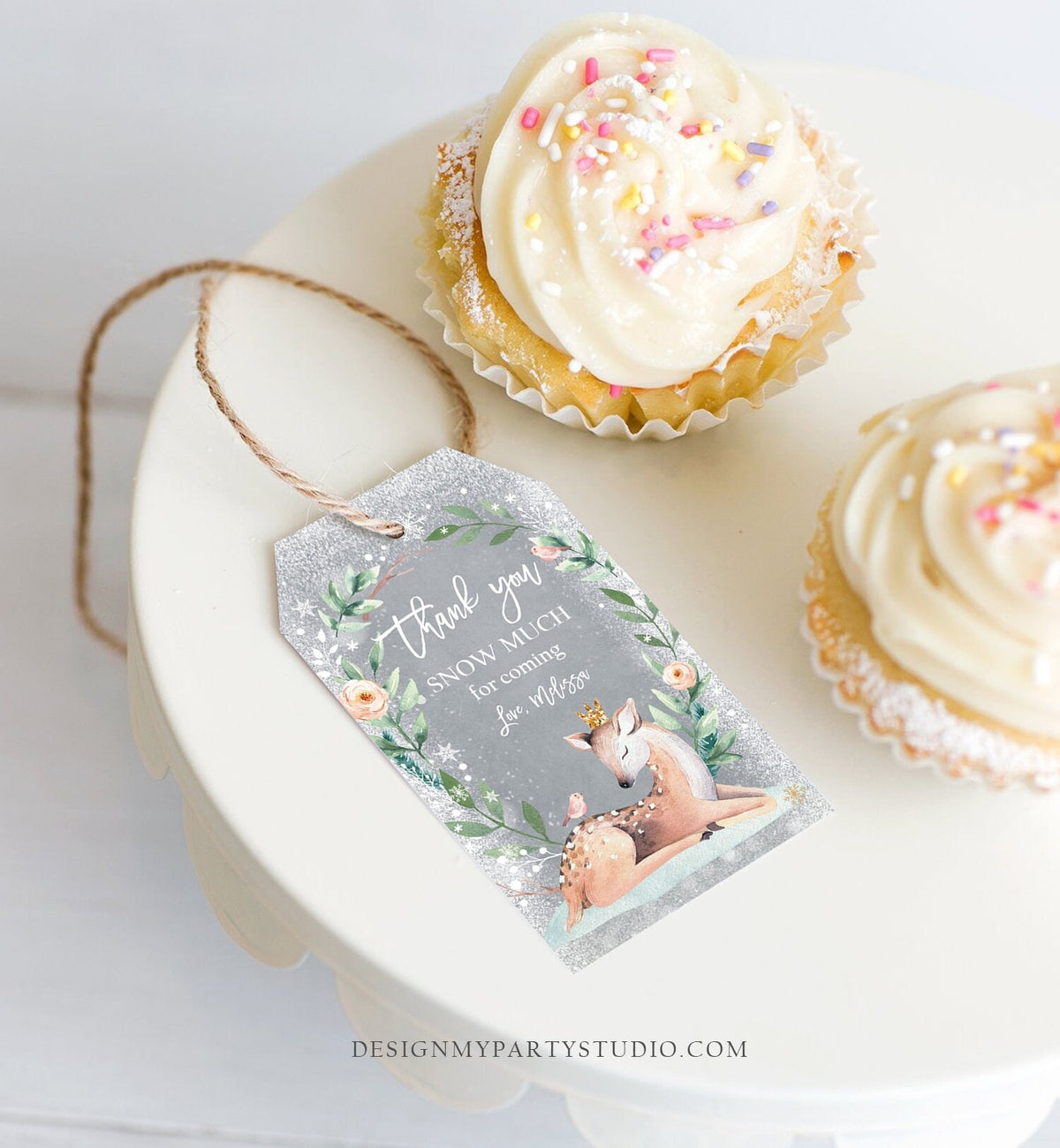 Editable Winter Birthday Favor Tags Pink Girl Snowflakes Thank You Snow much Winter Onederland Deer Shower Digital Template Printable 0265