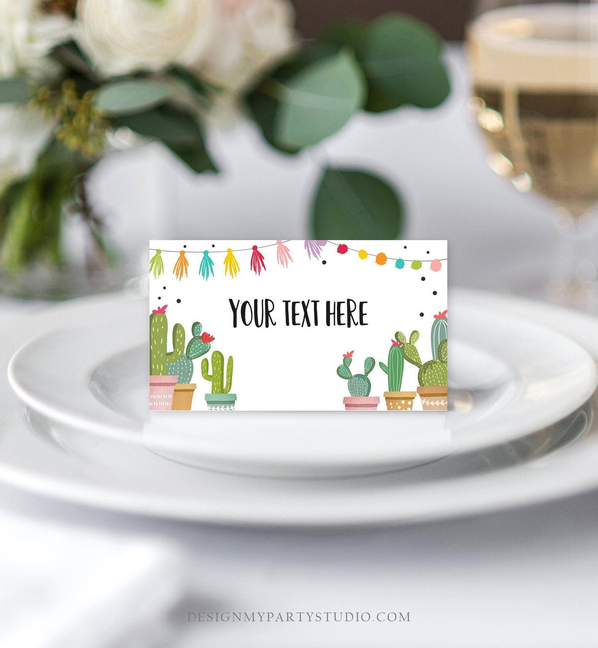 Editable Fiesta Cactus Food Labels Fiesta Party Place Card Tent Card Escort Card Mexican Birthday Fiesta Confetti Decor Corjl Template 0254
