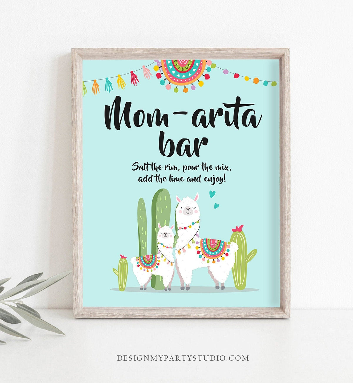 Llama Mom-arita Bar Sign Fiesta Margarita Mom-a-rita Baby Shower Couples Shower Blue Cactus Mexican Table Sign 8x10 Download Printable 0079