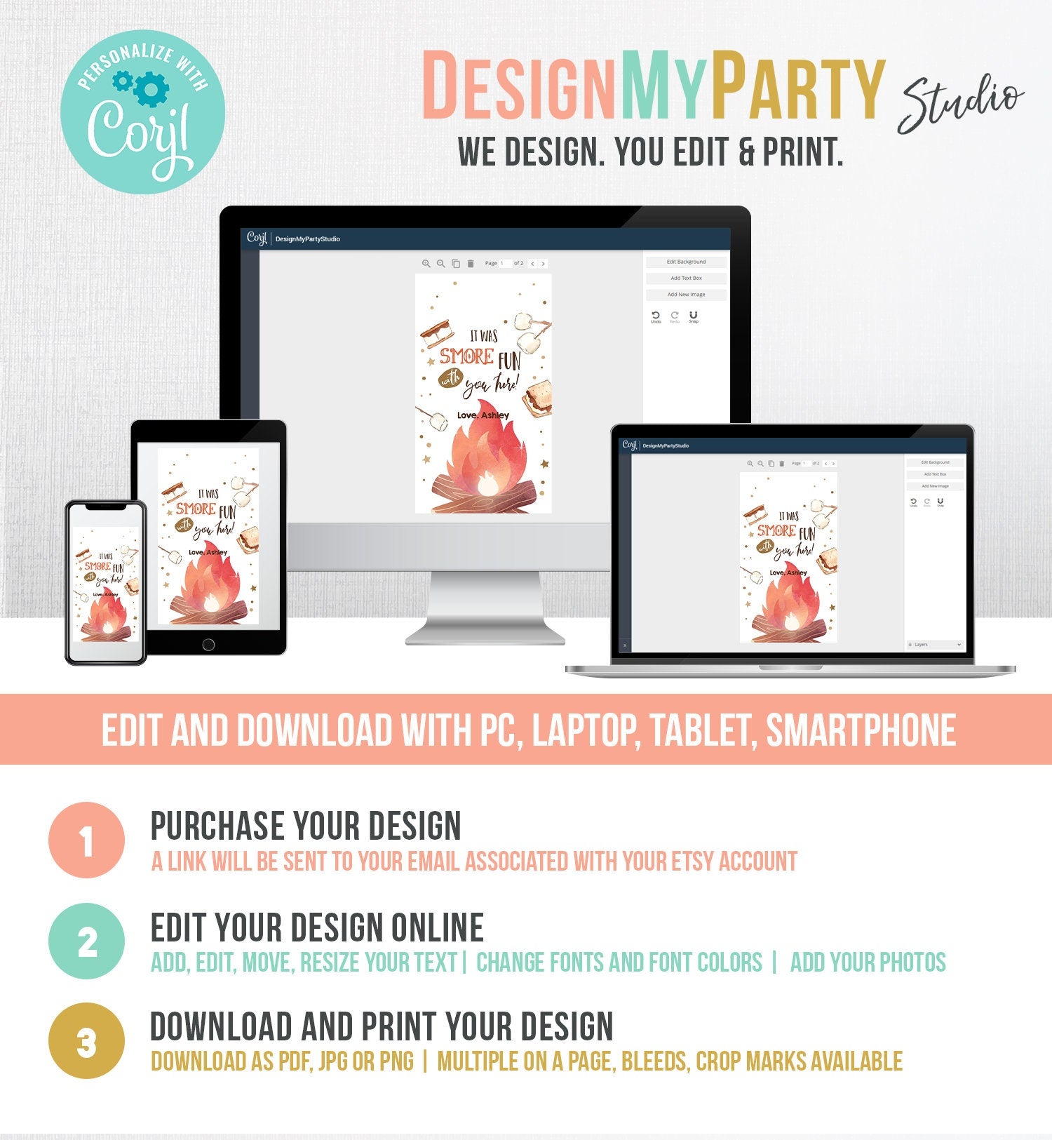 Editable S'more Favor Tags Thank you Backyard Bonfire Party Birthday Bonfire Smore Fun with you Baby Shower Fall Template PRINTABLE 0179
