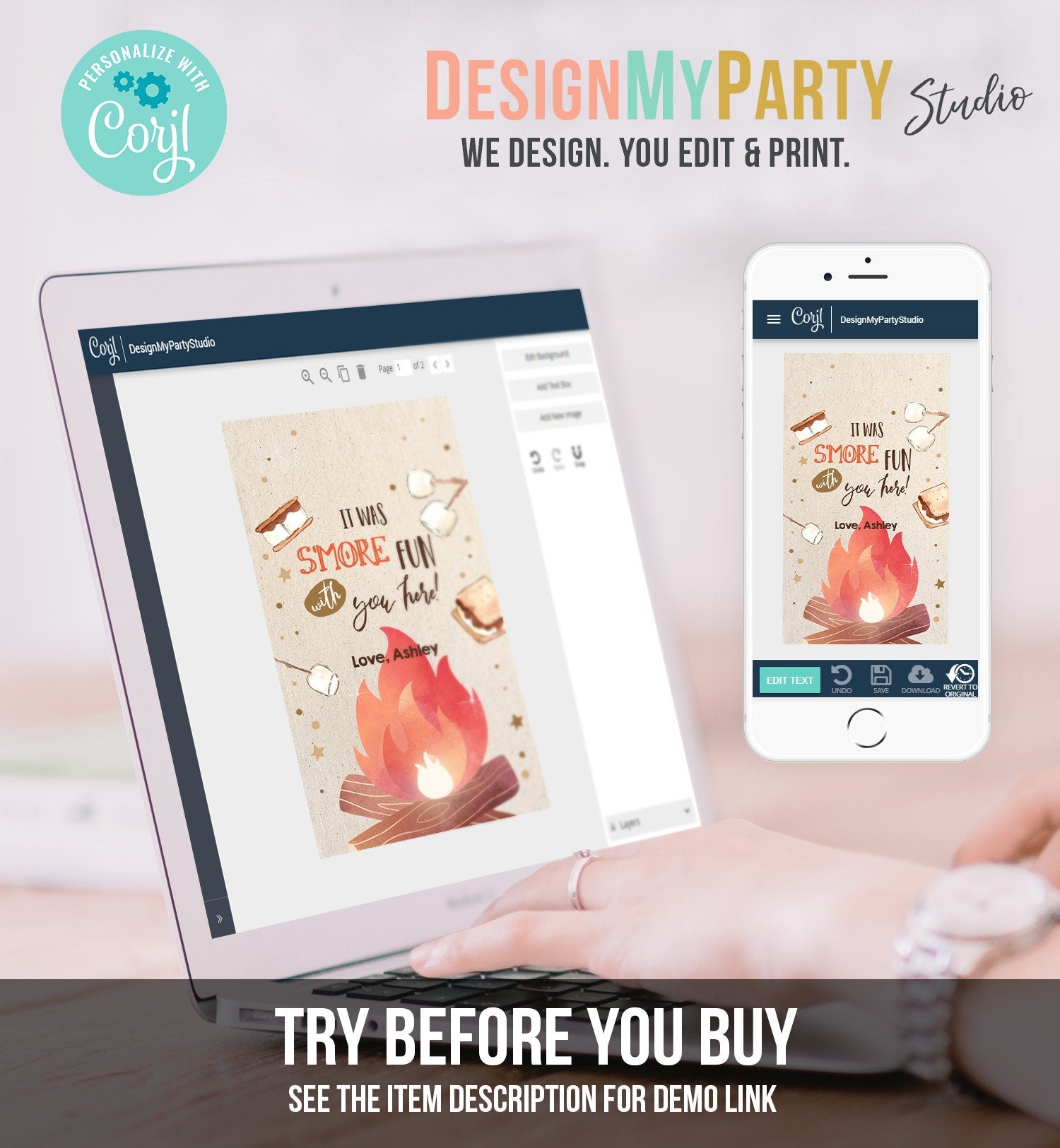Editable S'more Fun Favor Tags Thank you Backyard Bonfire Party Birthday Bonfire With You Shower Fall Digital Template Printable 0179
