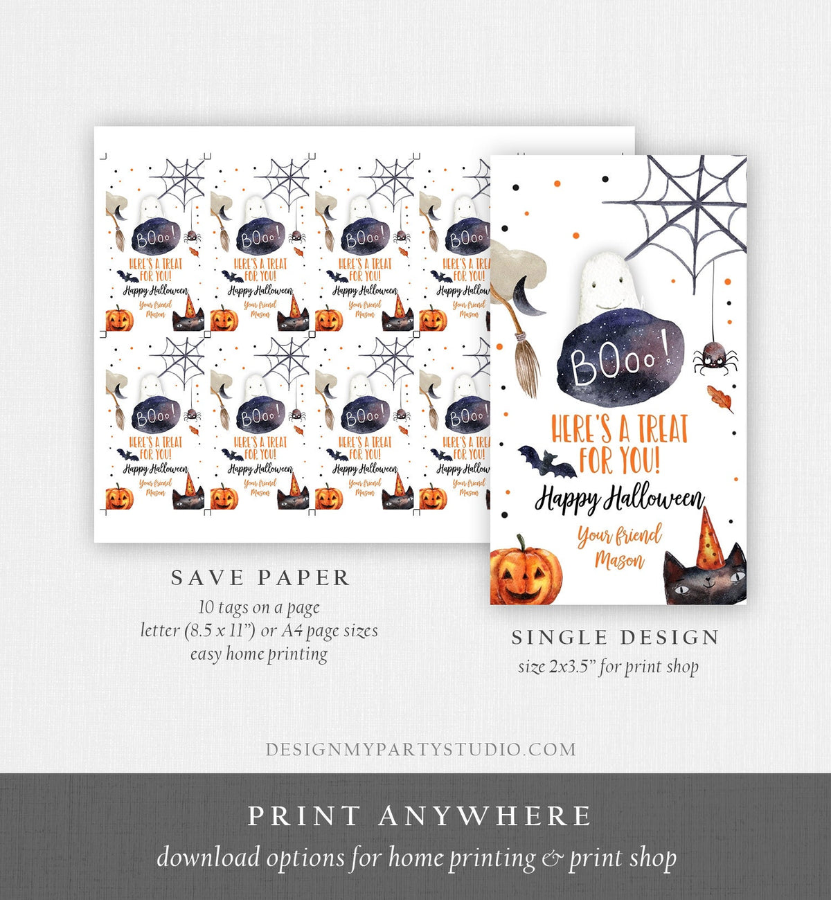Editable Halloween Favor Tags Boo Gift Tags Costume Party Trick Or Treat Favor Tags Birthday Party Digital Download Template Printable 0261