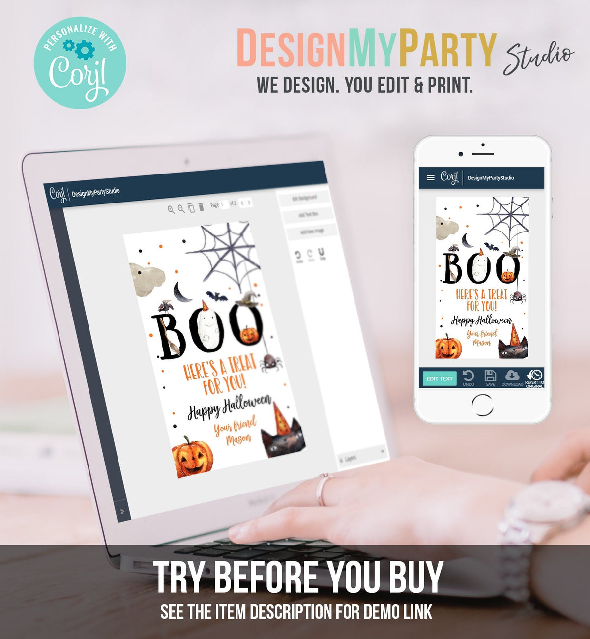 Editable Halloween Favor Tags Boo Gift Tags Costume Party Trick Or Treat Favor Tags Birthday Party Download Printable Template Corjl 0261