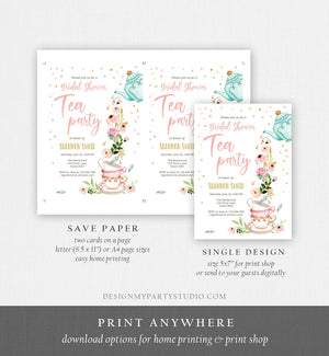 Editable Bridal Shower Tea Party Invitation Bridal Tea Shower Invite Pink Gold Floral Brunch Download Printable Template Corjl Digital 0349