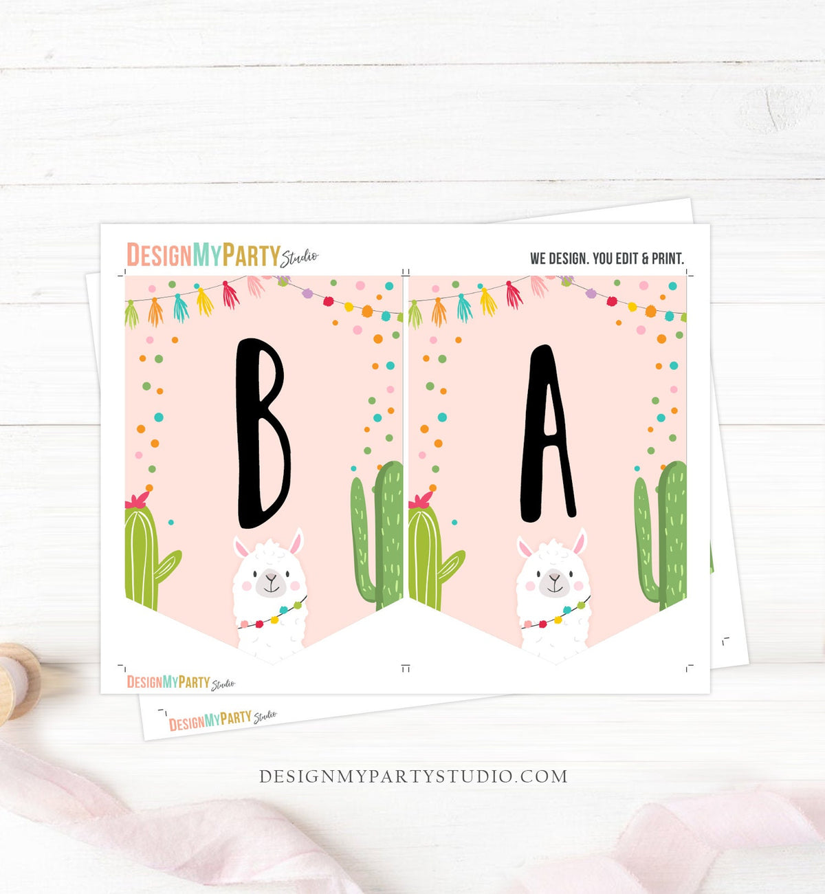Llama Baby Shower Banner Pink Girl Fiesta Sprinkle Cactus Alpaca Decoration Decor Confetti Instant Digital Download Printable 0079
