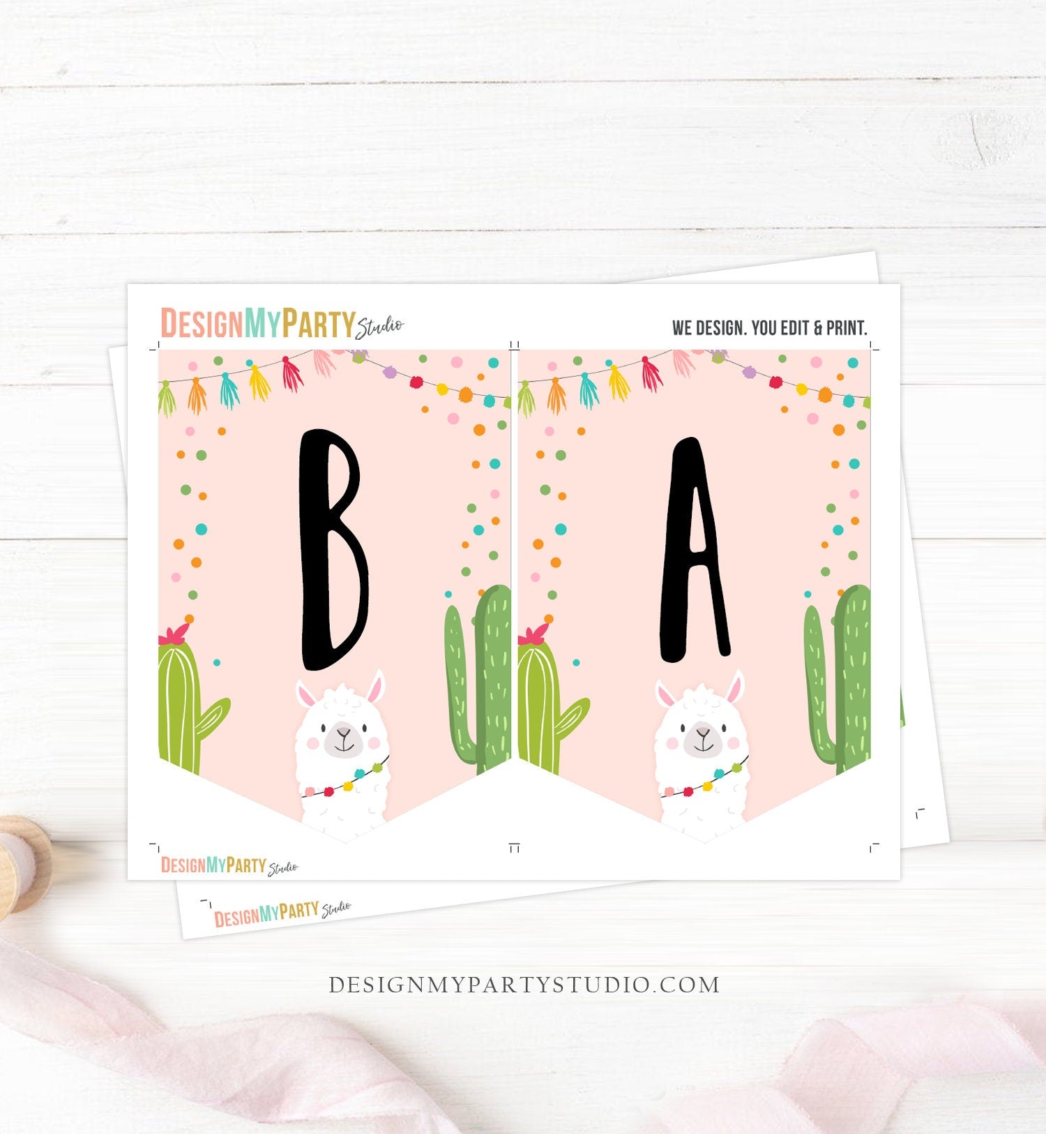 Llama Baby Shower Banner Pink Girl Fiesta Sprinkle Cactus Alpaca Decoration Decor Confetti Instant Digital Download Printable 0079