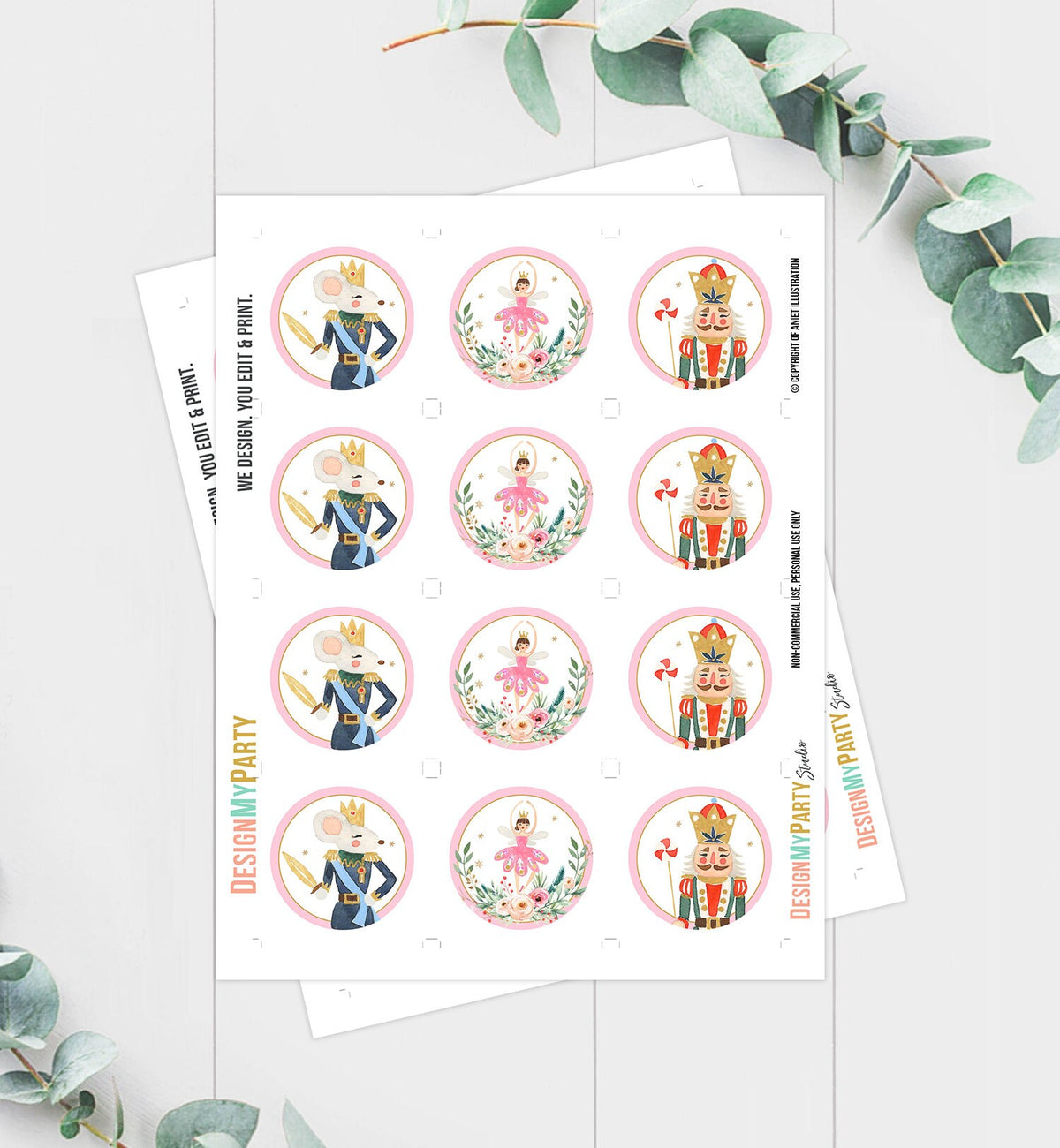 Nutcracker Cupcake Toppers Nutcracker Birthday Party Decorations Sugar Plum Fairy Girl Pink Stickers Tags Digital Download Printable 0352
