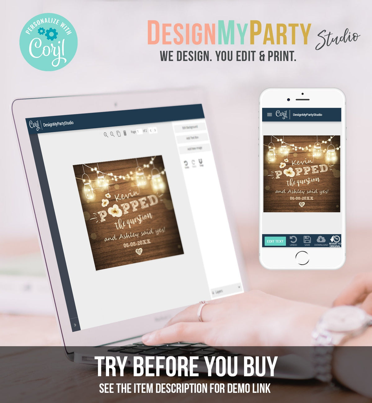 Editable Popped the Question Gift Tag Engagement Party Favor Tag Popcorn Sticker Bridal Shower Wedding Pop Favors Digital Template 0015 0110