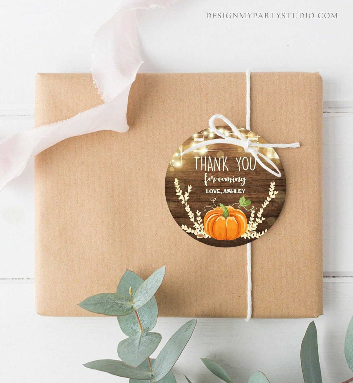 Editable Little Pumpkin Favor Tags Thank You Tag Birthday Baby Shower Fall Sticker Orange Pumpkin Decor Corjl Template Printable 0015