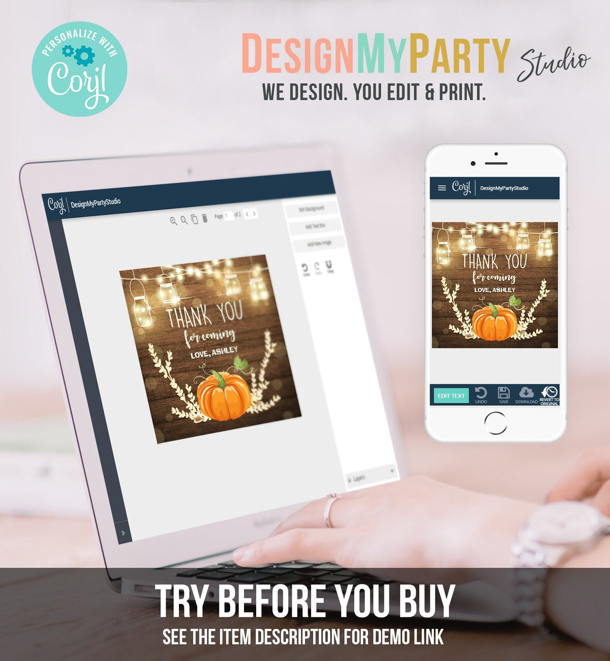 Editable Little Pumpkin Favor Tags Thank You Tag Birthday Baby Shower Fall Sticker Orange Pumpkin Decor Corjl Template Printable 0015