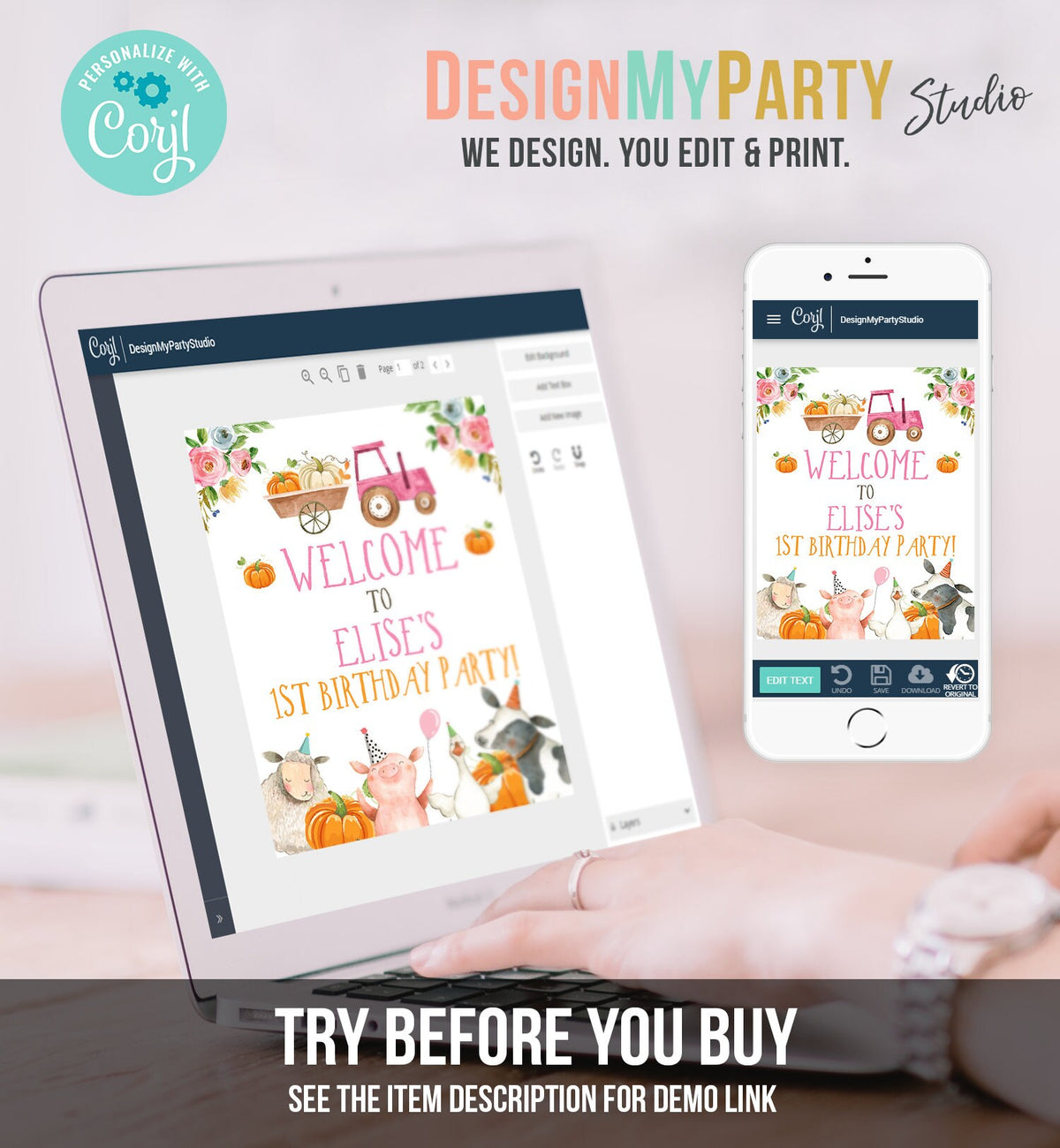 Editable Pumpkin Farm Birthday Welcome Sign Barnyard Birthday Welcome Sign Farm Animals Birthday Fall Girl Digital Template Printable 0155