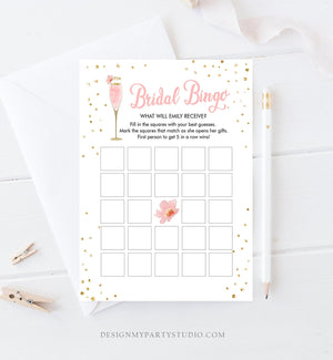Editable Bridal Bingo Bridal Shower Game Brunch and Bubbly Coed Shower Games Pink Gold Wedding Activity Corjl Template Printable 0150