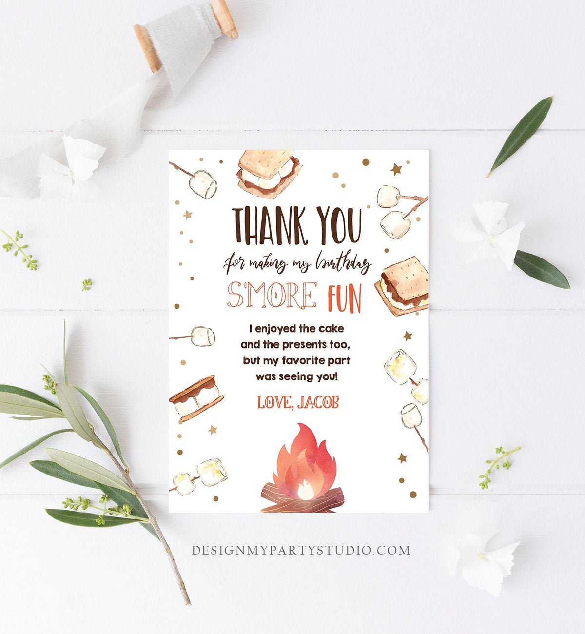 Editable S&#39;more Thank You Card Birthday Smore Fun With You Thank You Rustic Camping Fall Autumn Digital Download Template Printable 0179