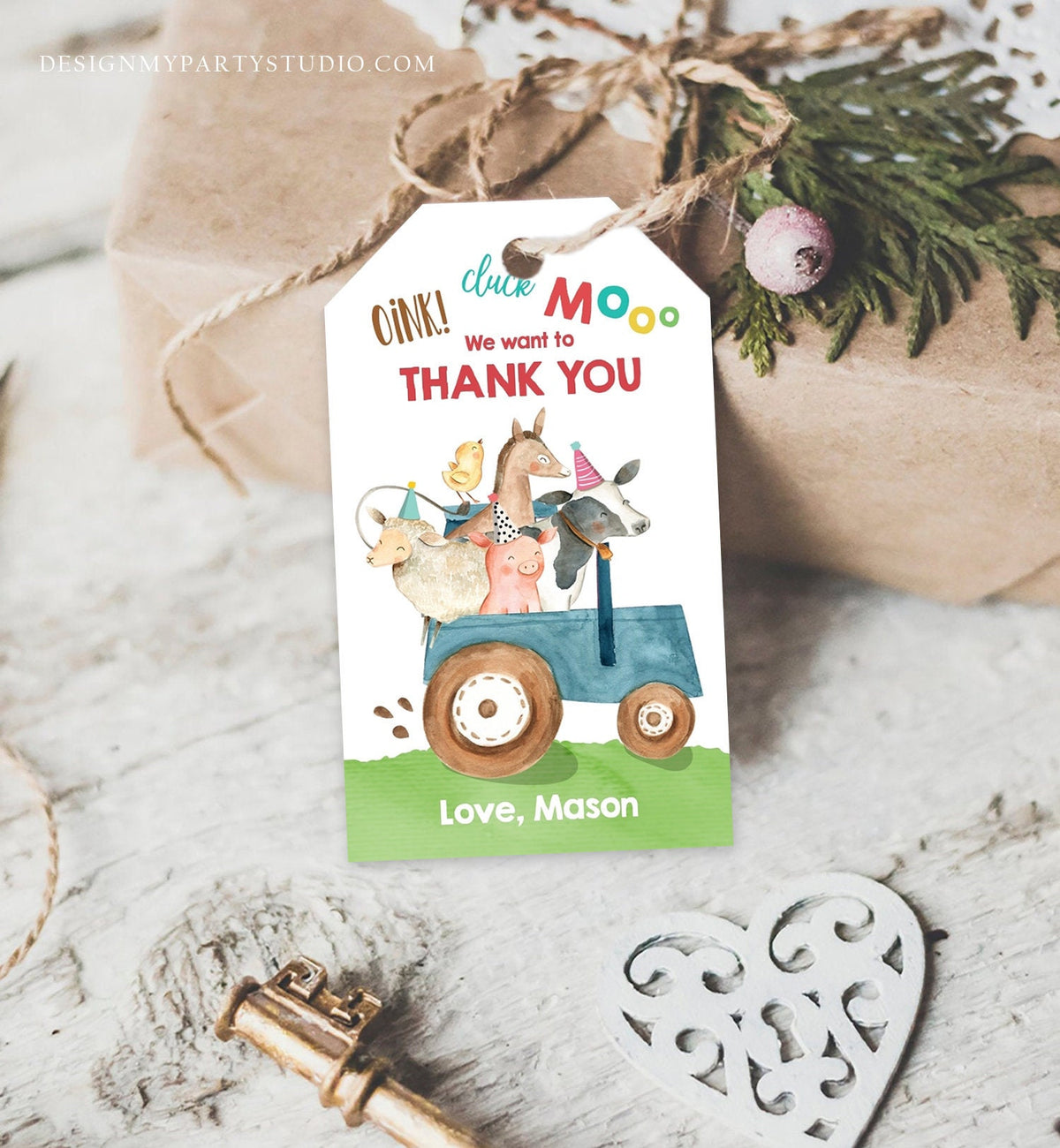 Editable Farm Favor Tags Tags Boy Farm Birthday Thank you tags Barnyard Gift Tags Blue Tractor Digital Download Template Printable 0155