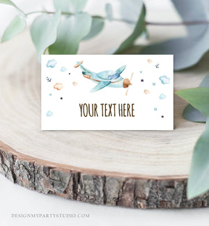 Editable Airplane Food Labels Airplane Baby Shower Name Cards Tent Card Escort Boy Adventure Travel Download Corjl Template Printable 0185