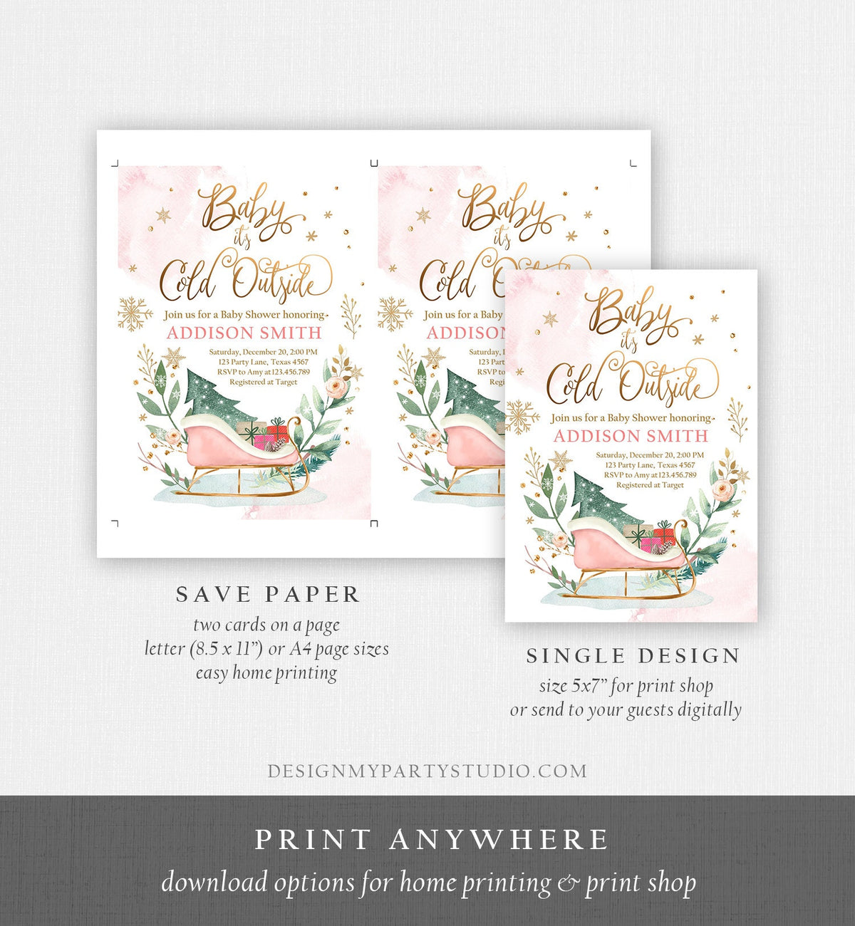Editable Baby Its Cold Outside Winter Baby Shower Invitation It&#39;s Cold Outside Gender Neutral Pink Girl Digital Template Printable 0353