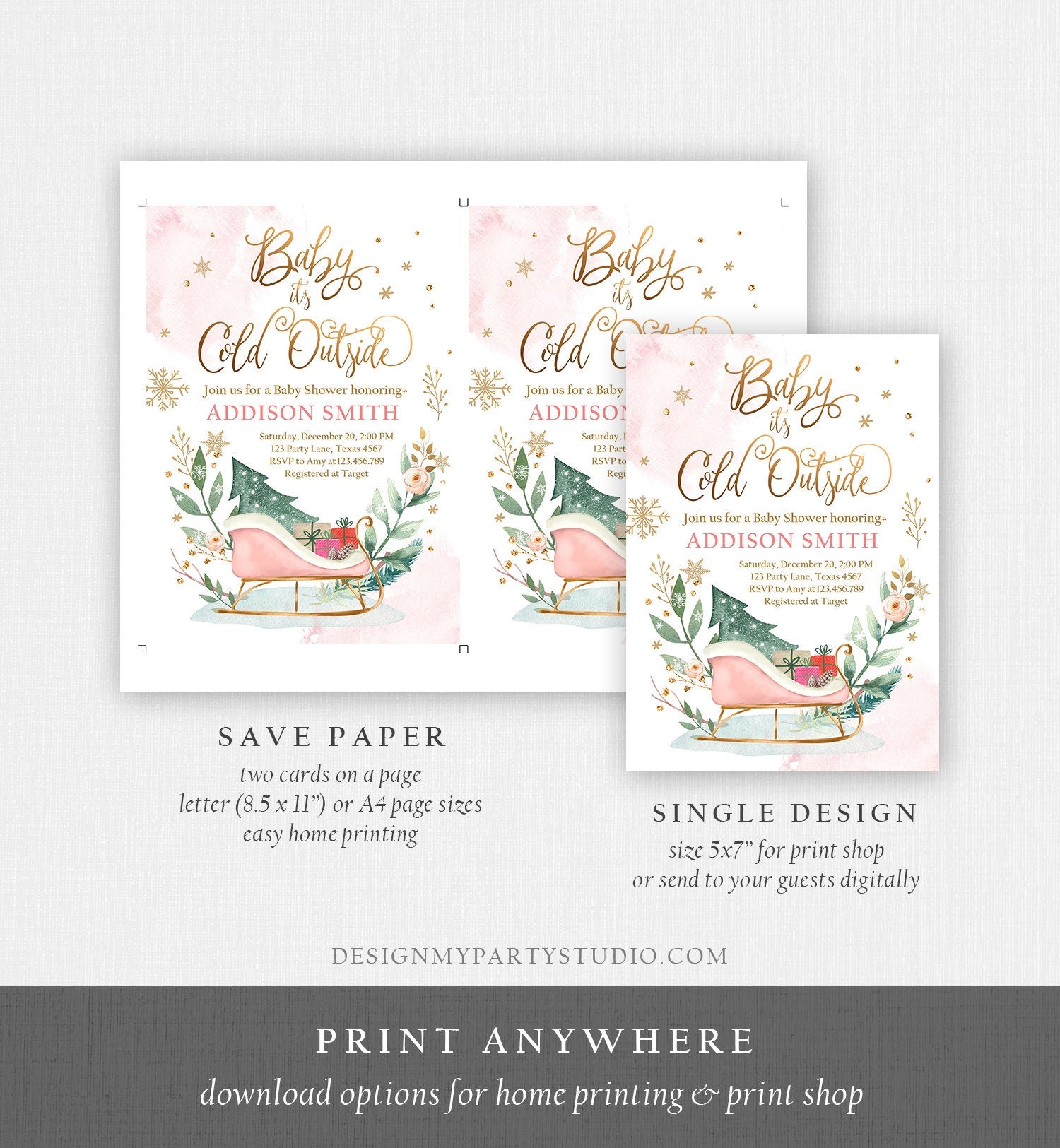 Editable Baby Its Cold Outside Winter Baby Shower Invitation It's Cold Outside Gender Neutral Pink Girl Digital Template Printable 0353
