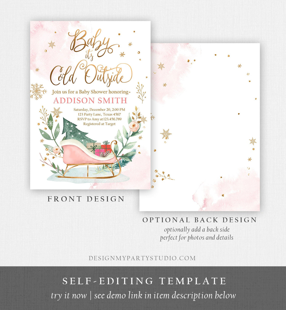 Editable Baby Its Cold Outside Winter Baby Shower Invitation It&#39;s Cold Outside Gender Neutral Pink Girl Digital Template Printable 0353