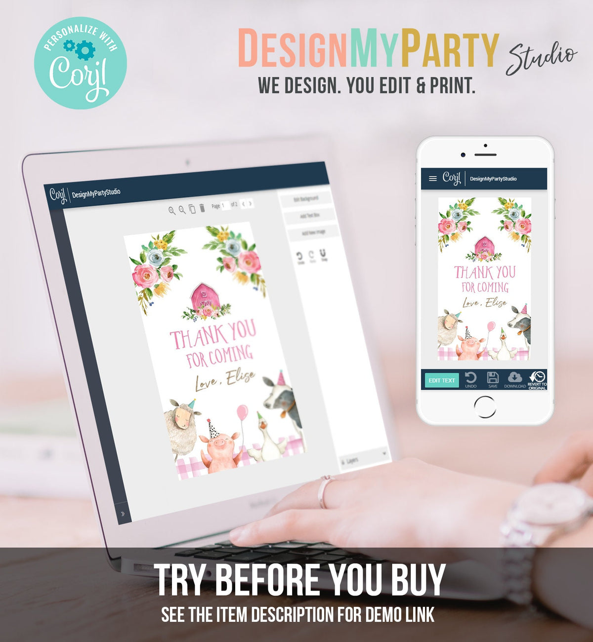 Editable Farm Favor Tags Tags Pink Farm Birthday Thank you tags Barnyard Gift Tags Girl Birthday Digital Download Template Printable 0155