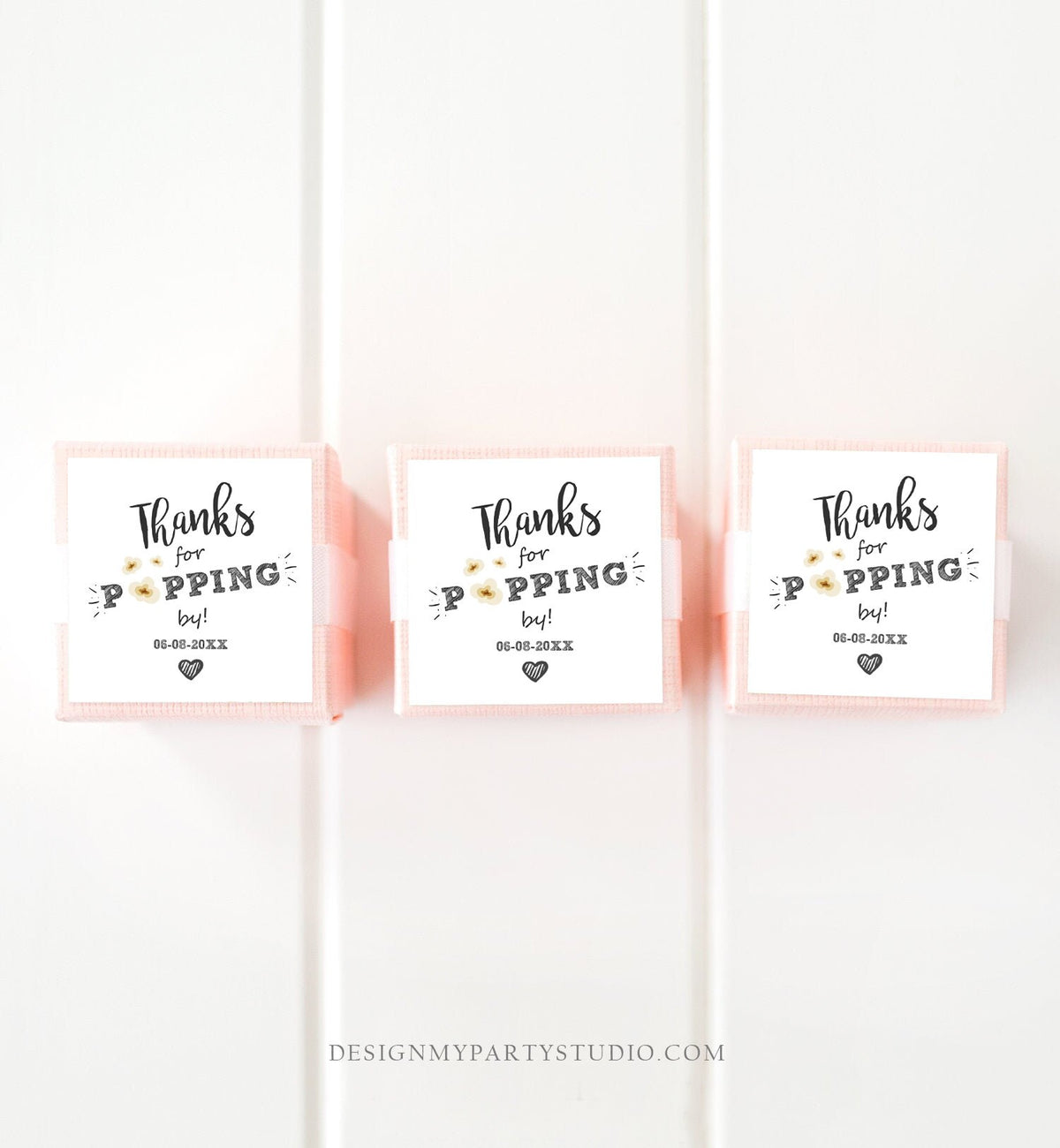 Editable Thanks For Popping By Gift Popcorn Favor Tag String Lights Bridal Shower Wedding Birthday Party Stickers Template Corjl 0110