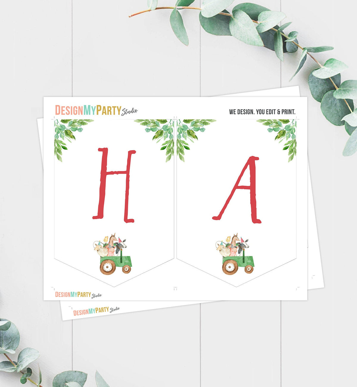 Farm Animals Happy Birthday Banner Farm Birthday Banner Party Animals Boy Barnyard Green Tractor Instant Digital Download Printable 0155