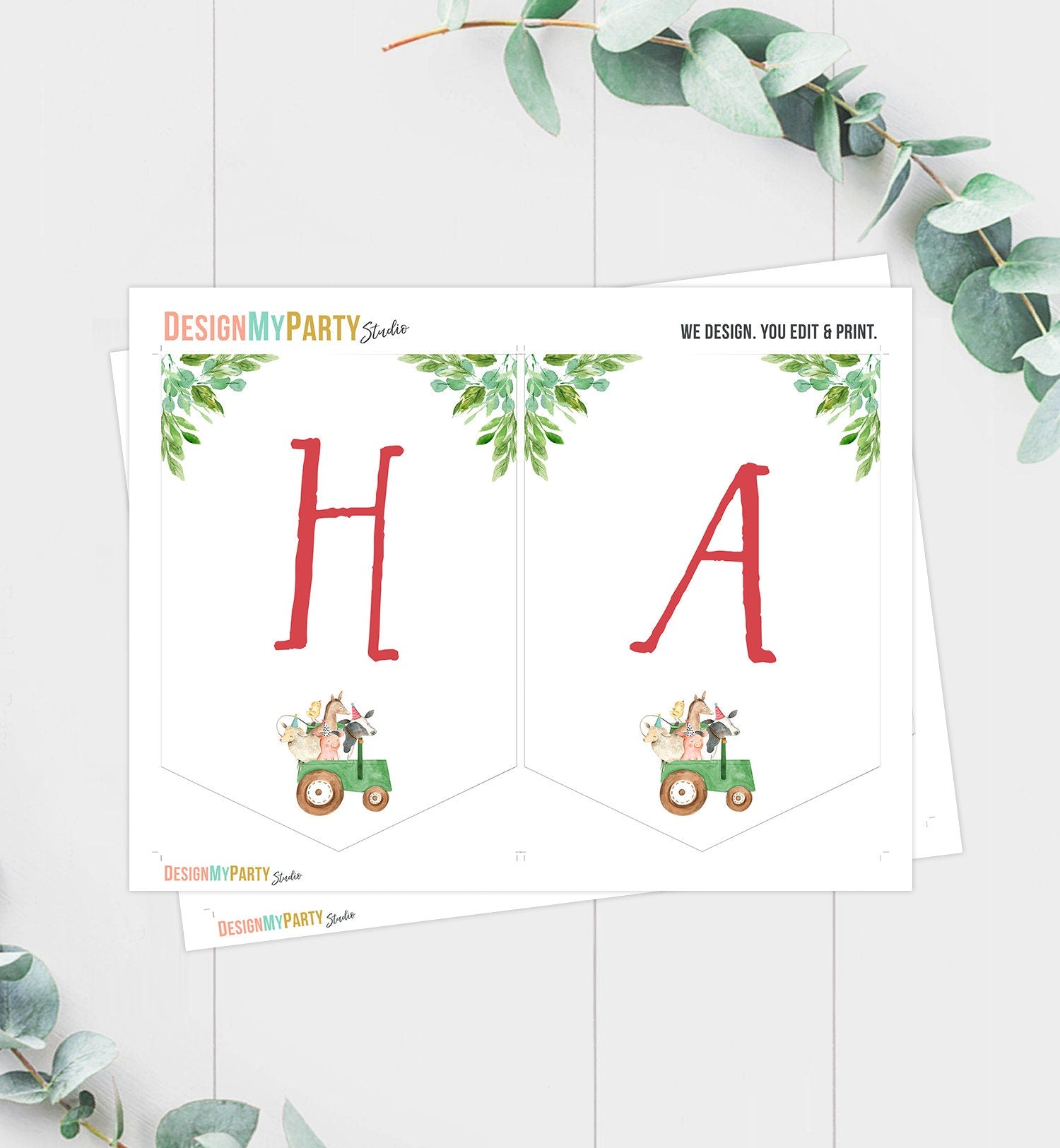 Farm Animals Happy Birthday Banner Farm Birthday Banner Party Animals Boy Barnyard Green Tractor Instant Digital Download Printable 0155