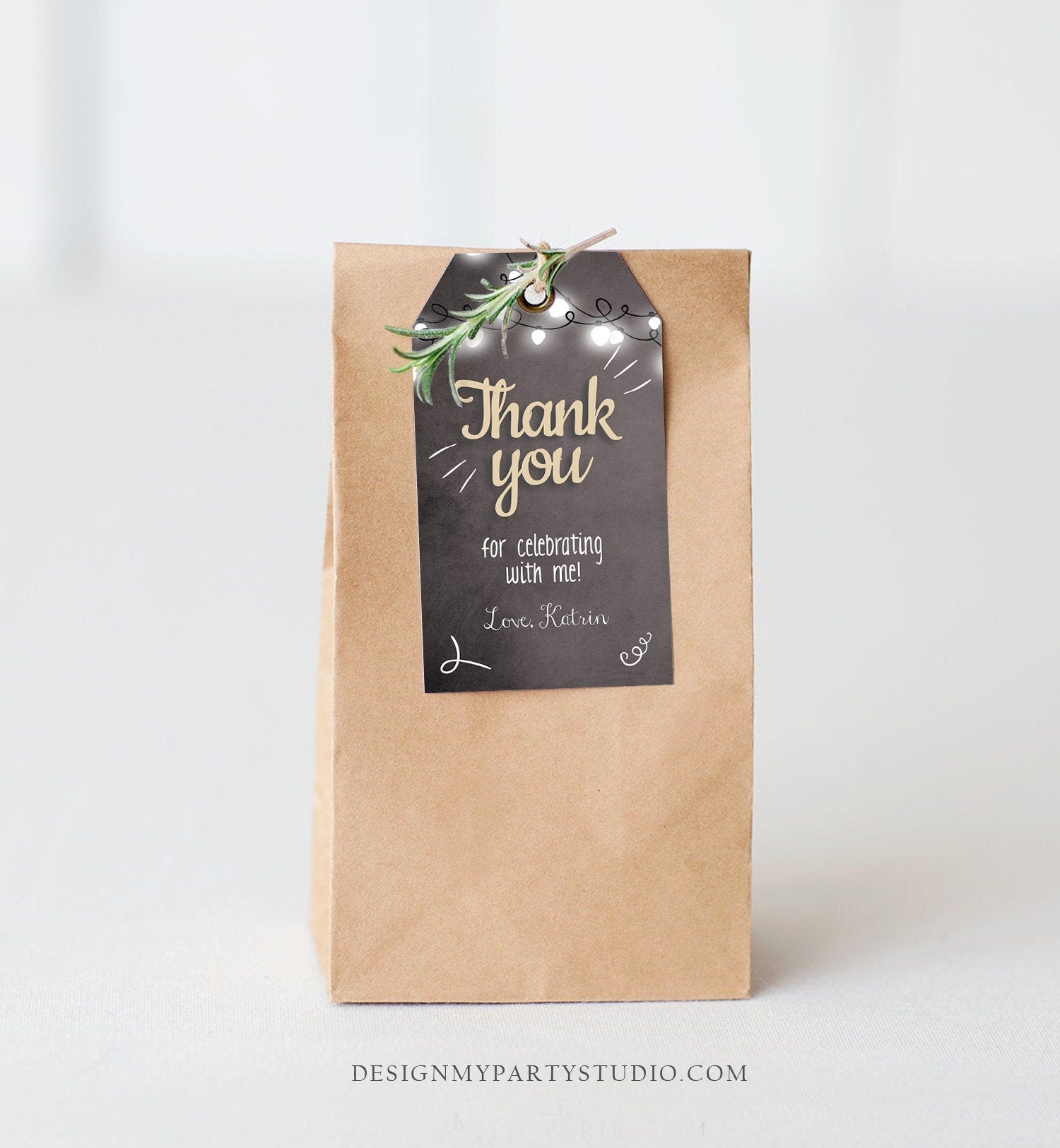 Editable ThanK You tags Rustic Favor Tags Gift Tag Adult Birthday Wedding Shower Bridal String Lights Corjl Template Printable 0230