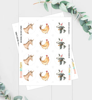 Barnyard Birthday Cupcake Toppers Favor Tags Farm Birthday Party Decor Cow Rooster Farm Animals Stickers Download Digital PRINTABLE 0155