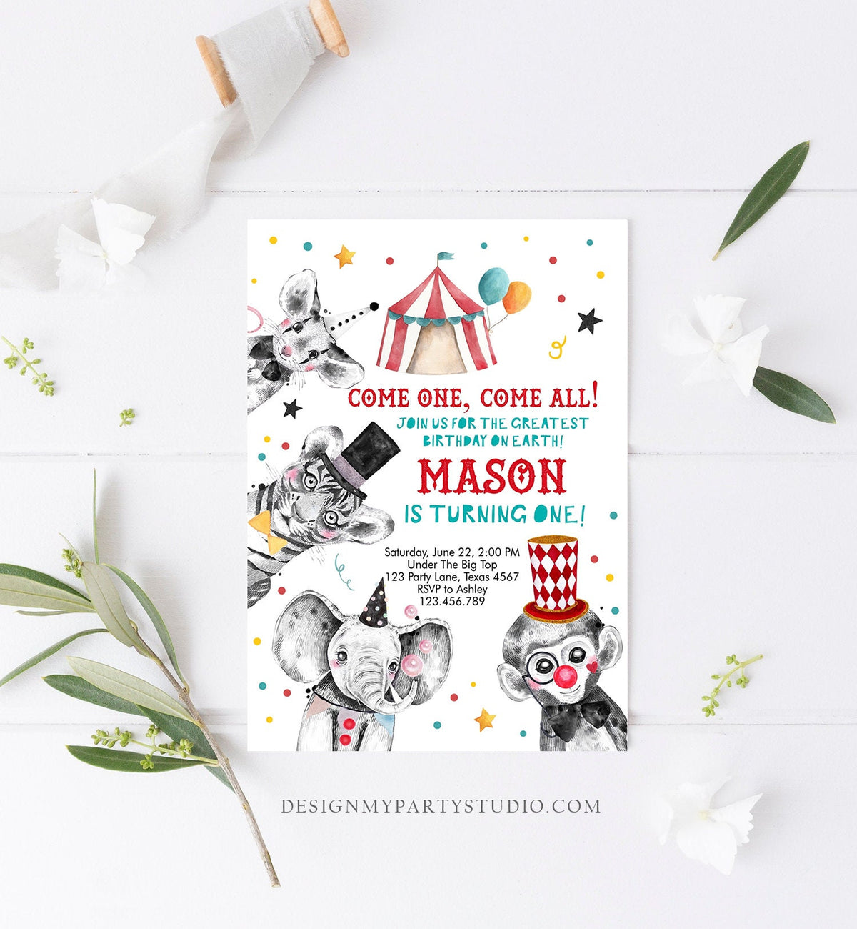 Editable Circus Birthday Invitation Party Animals Circus Invitation Carnival Invite Instant Download Printable Template Digital Corjl 0355