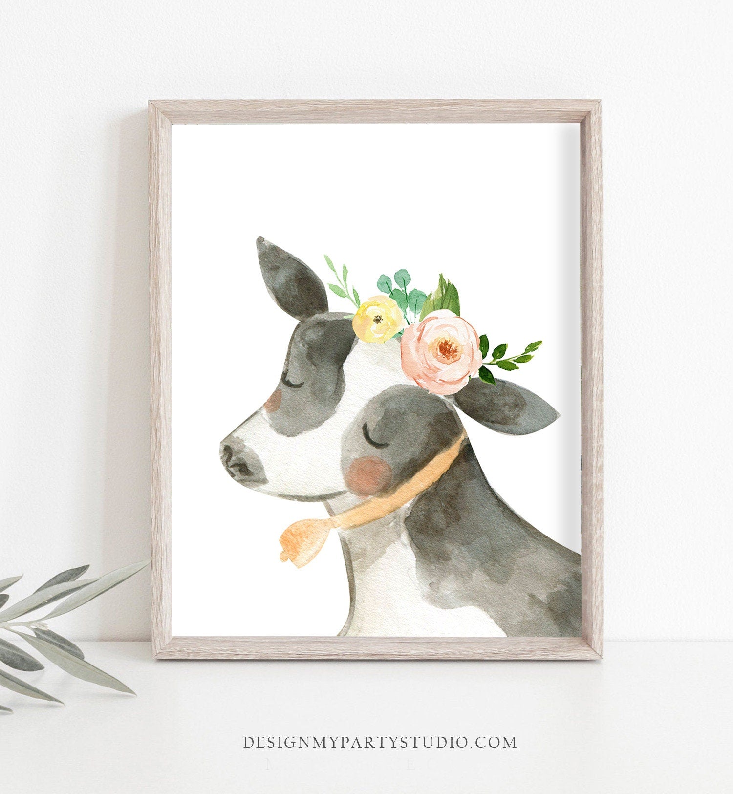 Farm Animals Prints Nursery Art Cow Pig Sheep Floral Farm Animals Watercolor Girls Wall Art Baby Shower Gift Farm Decor PRINTABLE 0155