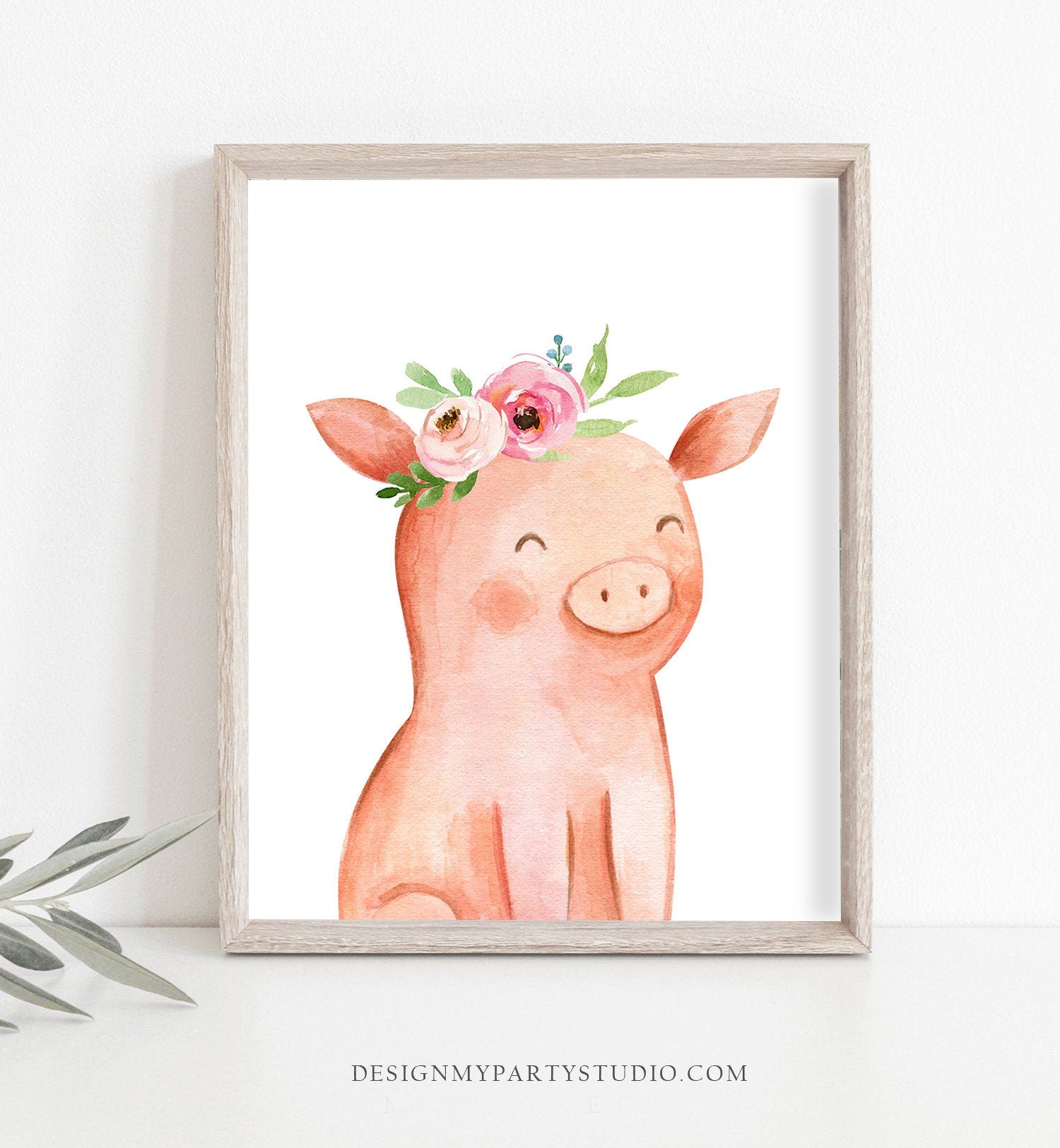 Farm Animals Prints Nursery Art Cow Pig Sheep Floral Farm Animals Watercolor Girls Wall Art Baby Shower Gift Farm Decor PRINTABLE 0155