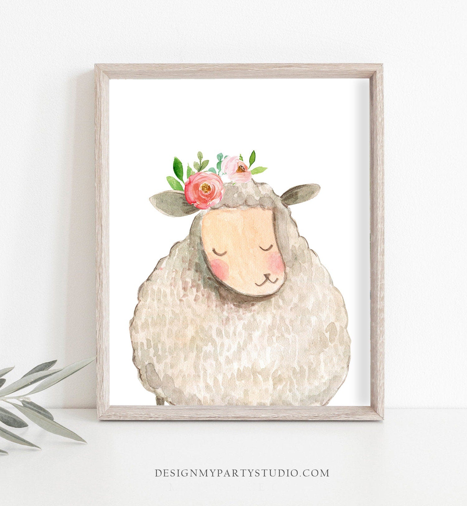 Farm Animals Prints Nursery Art Cow Pig Sheep Floral Farm Animals Watercolor Girls Wall Art Baby Shower Gift Farm Decor PRINTABLE 0155