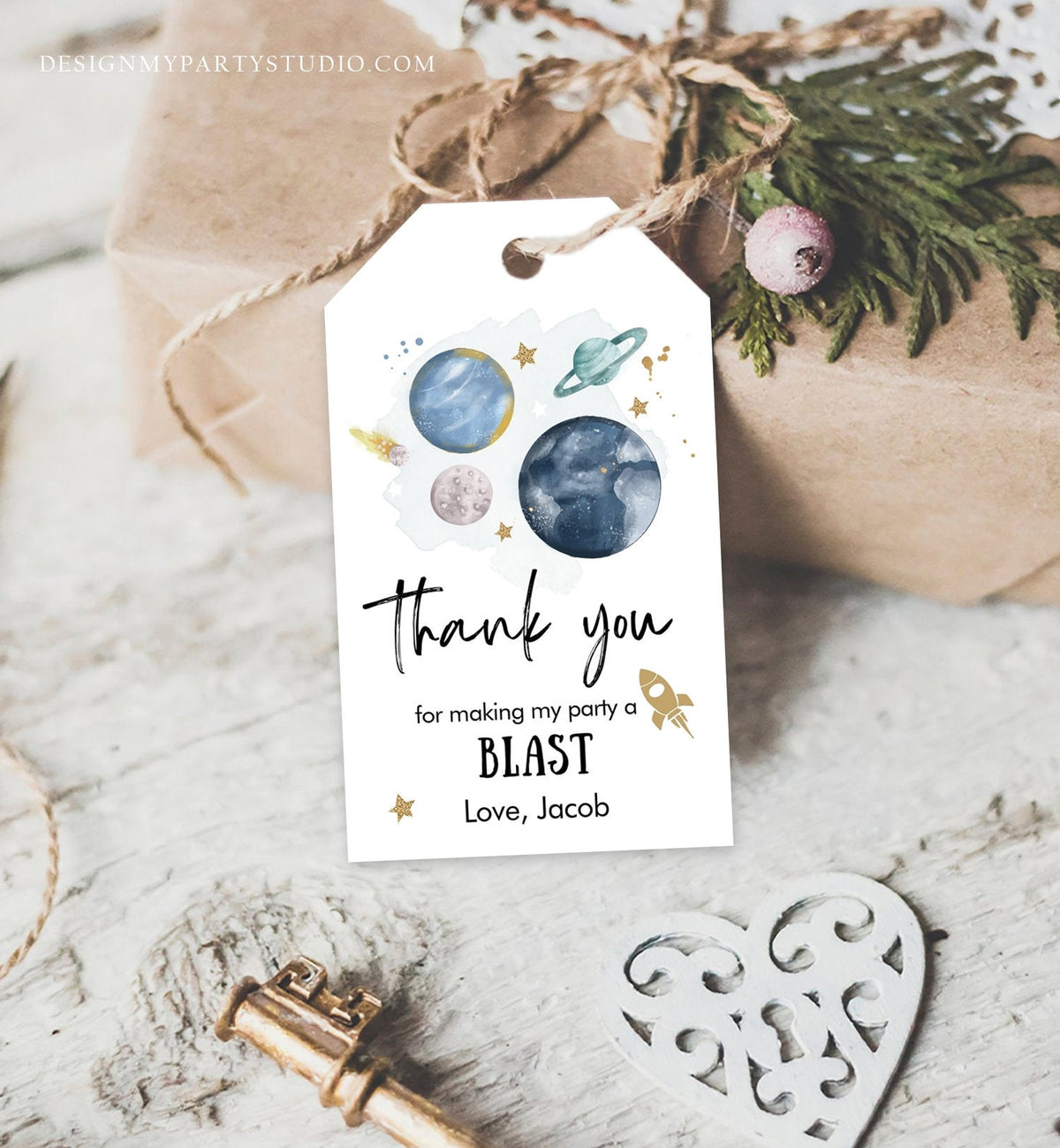Editable Outer Space Favor Tags Space Birthday Thank you Label Galaxy Gift tags Trip Around the Sun Planets Template Corjl PRINTABLE 0357
