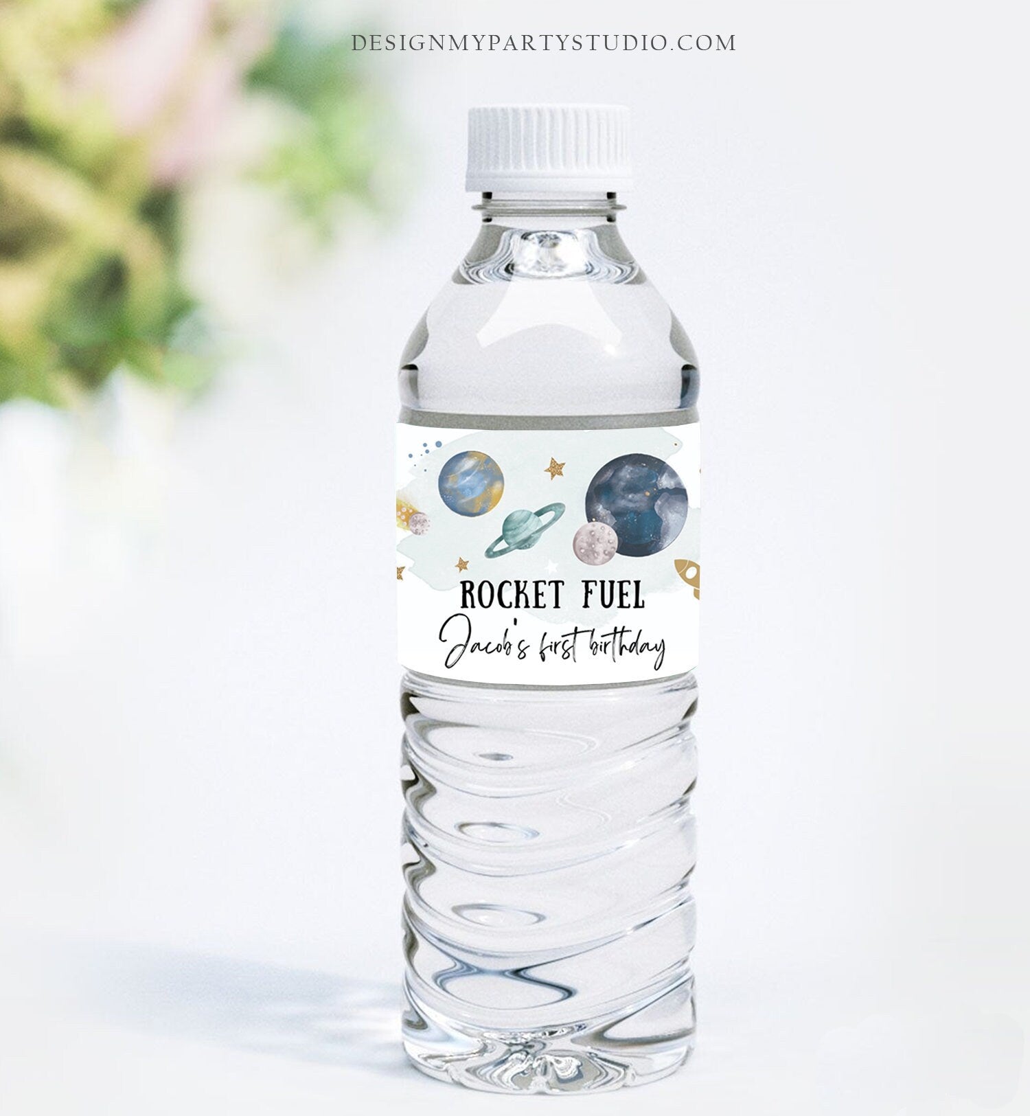 Editable Outer Space Water Bottle Label Galaxy Party Decor Space Birthday Rocket Fuel Label Planets Digital Download Template Printable 0357