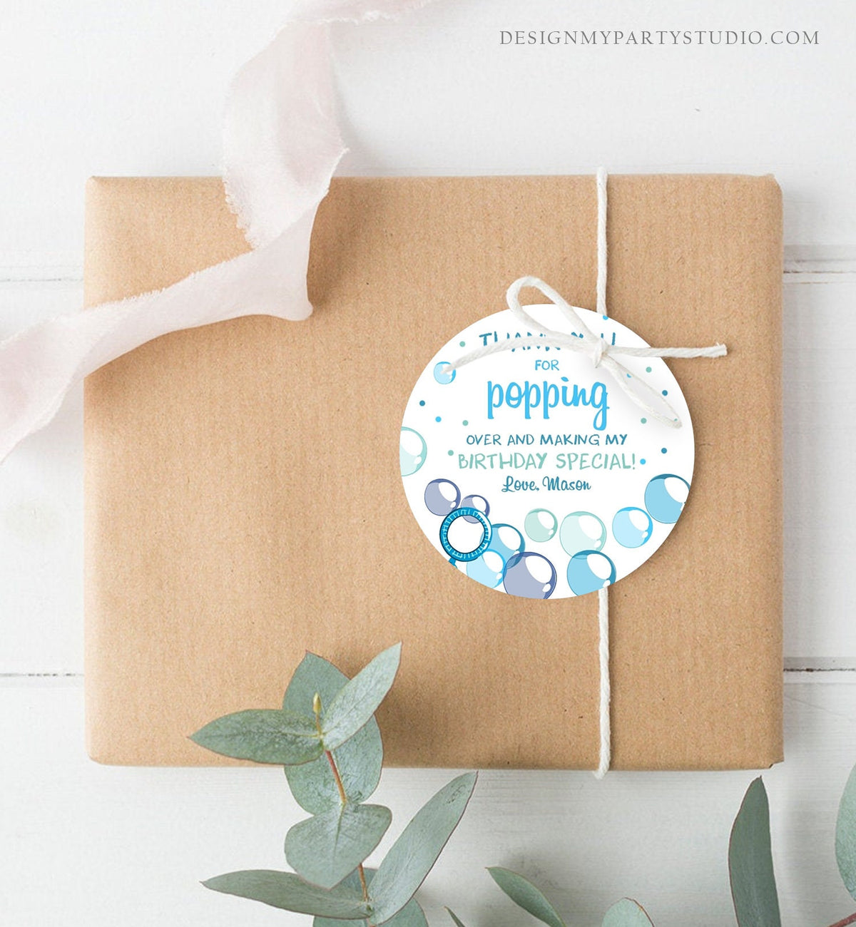 Editable Bubble Favor Tags Boy Bubble Birthday Thank you tags Popping over Stickers Bubbles Gift tags Blue Template PRINTABLE Corjl 0035