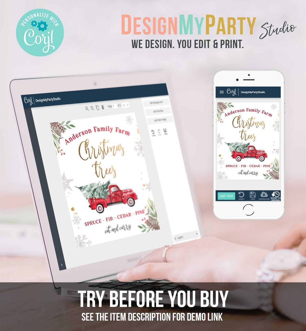 Editable Christmas Tree Farm Sign Farm Fresh Christmas Trees Home Decor Farmhouse Tree Red Truck Digital Download Template Printable 0356