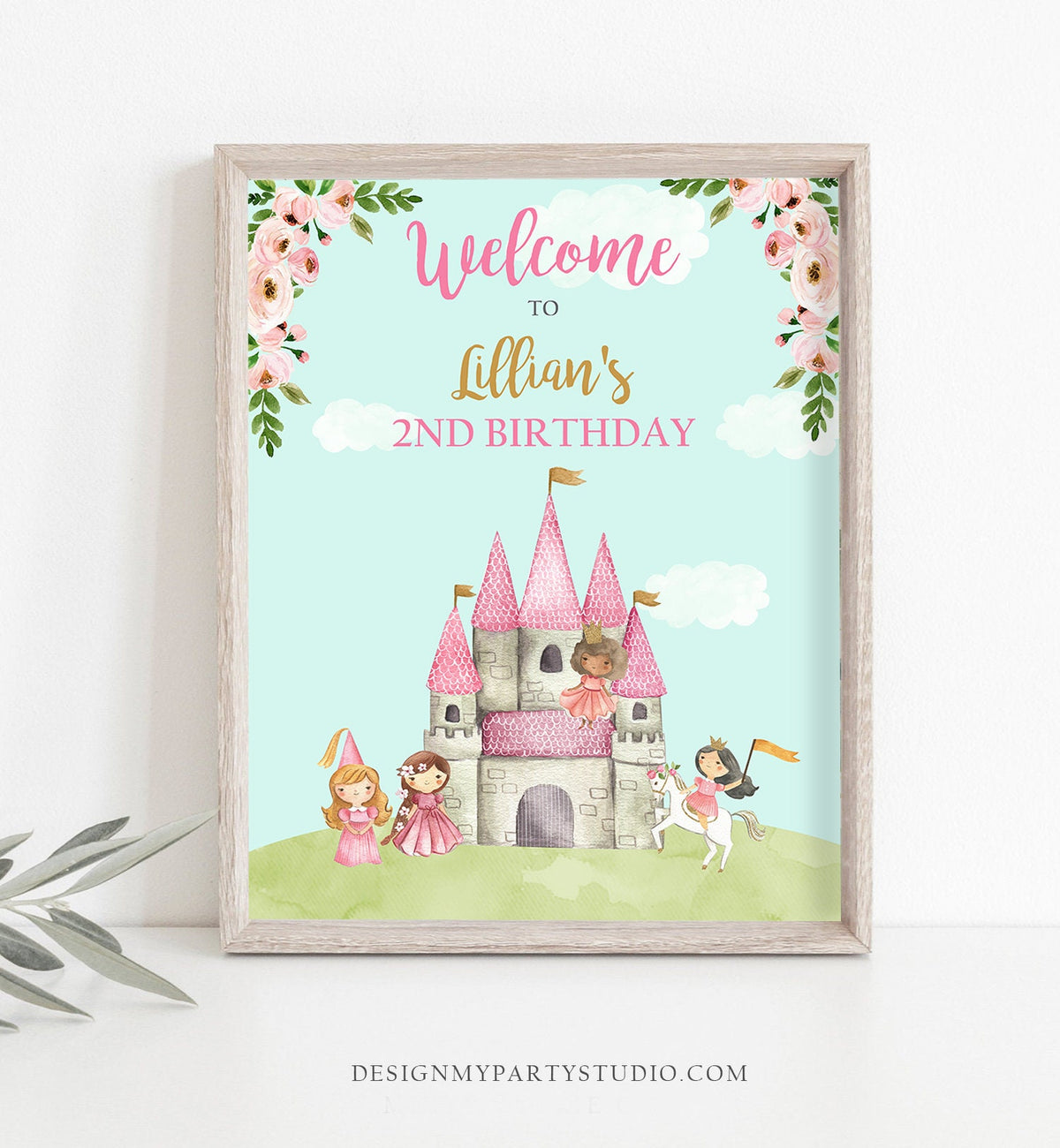 Editable Princess Birthday Welcome Sign Girl Princess Welcome Birthday Sign Royal Castle Pink Gold Girls Template Corjl PRINTABLE 0171