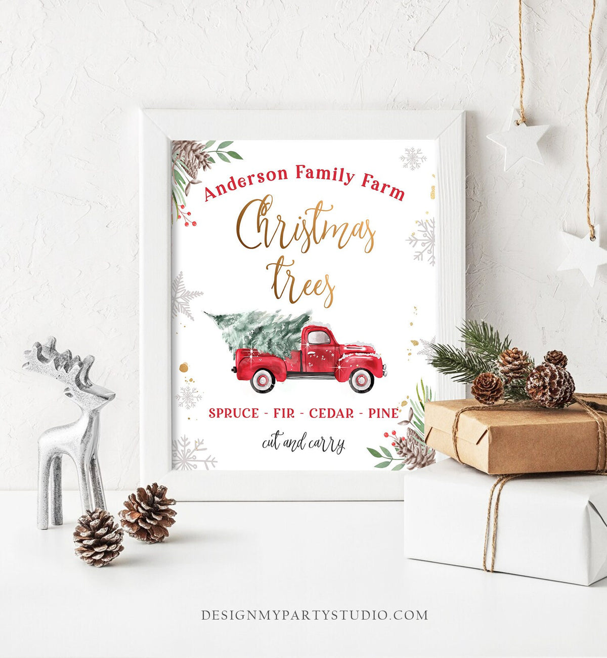 Editable Christmas Tree Farm Sign Farm Fresh Christmas Trees Home Decor Farmhouse Tree Red Truck Digital Download Template Printable 0356
