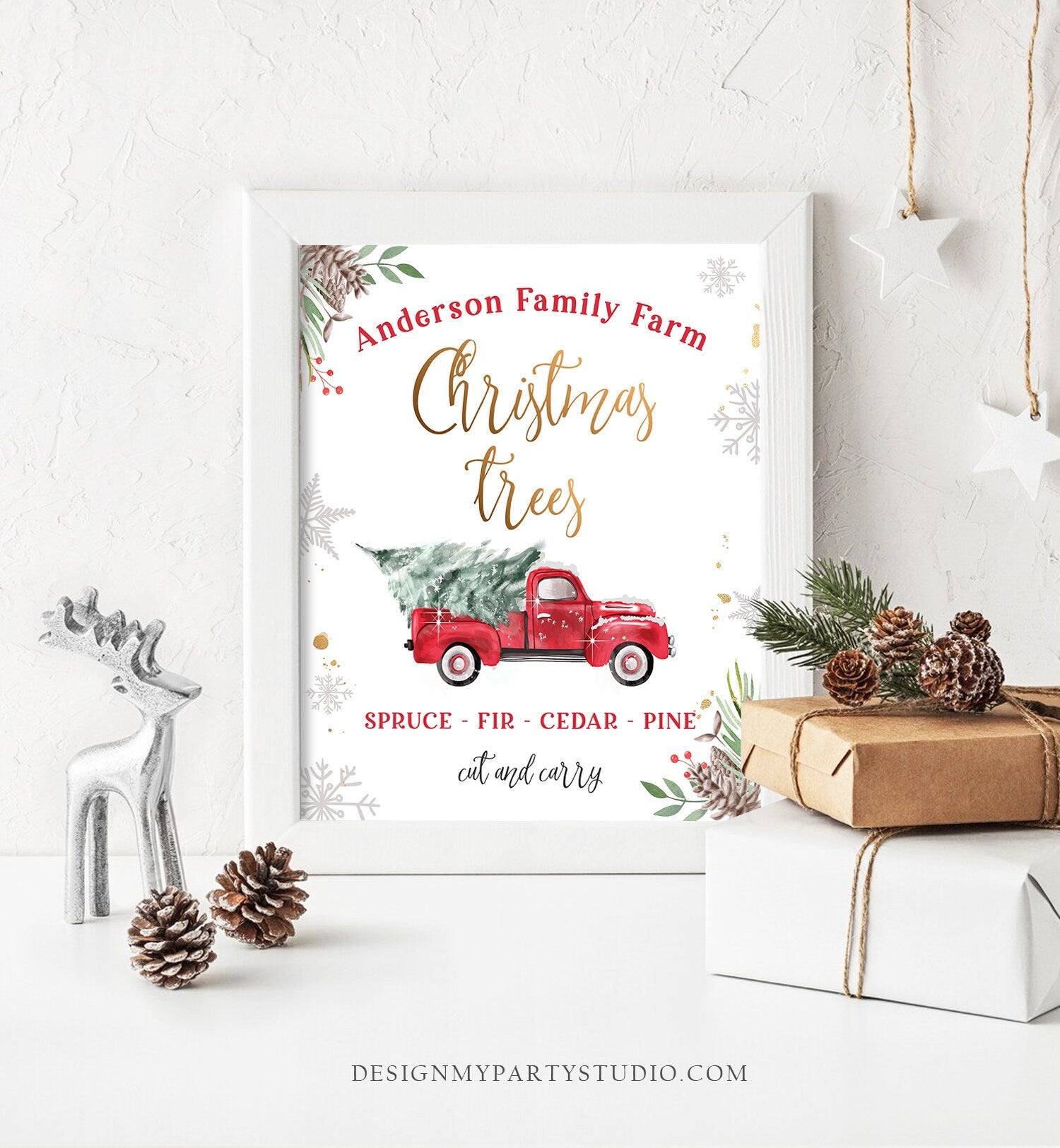 Editable Christmas Tree Farm Sign Farm Fresh Christmas Trees Home Decor Farmhouse Tree Red Truck Digital Download Template Printable 0356