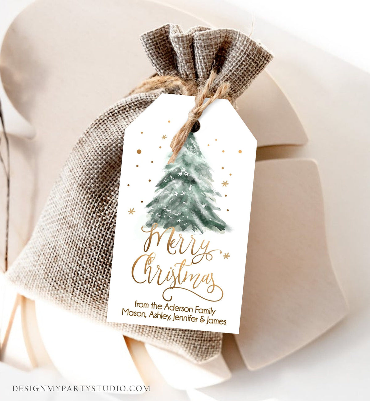 Editable Christmas Favor Tags Holiday Gift Tags Merry Christmas Holiday Tags Holiday Labels Tree Gold Download Printable Corjl 0363 0443