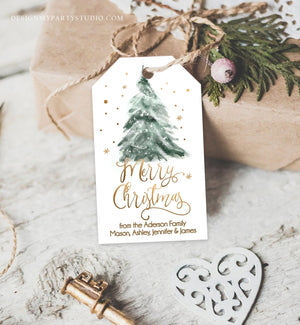 Editable Christmas Favor Tags Holiday Gift Tags Merry Christmas Holiday Tags Holiday Labels Tree Gold Download Printable Corjl 0363 0443