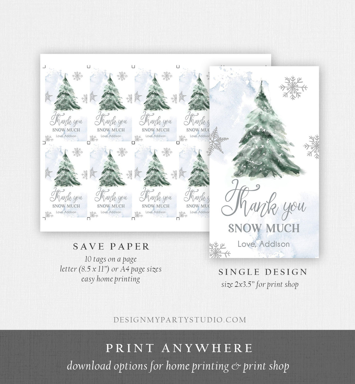 Editable Winter Thank you tags Winter Onederland Holiday Christmas Thank You Snow Much Baby Shower Birthday Gift Tag Corjl Printable 0363