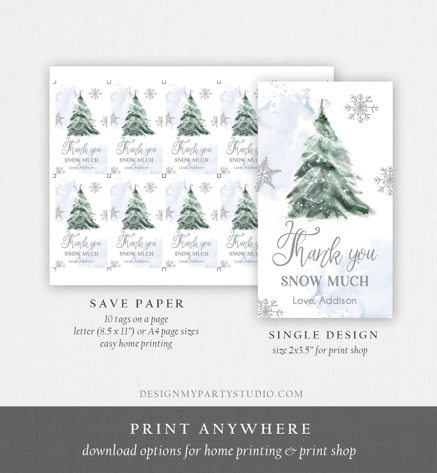 Editable Winter Thank you tags Winter Onederland Holiday Christmas Thank You Snow Much Baby Shower Birthday Gift Tag Corjl Printable 0363