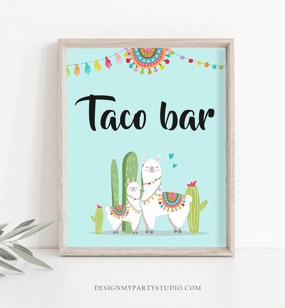 Llama Taco Bar Sign Fiesta Theme Baby Shower Couples Shower Decor Cactus Succulent Table Taco Sign 8x10 Instant Download Printable 0079