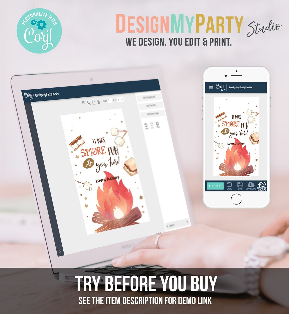 Editable S&#39;more Favor Tags Thank you Backyard Bonfire Party Birthday Bonfire Smore Fun with you Baby Shower Fall Template PRINTABLE 0179