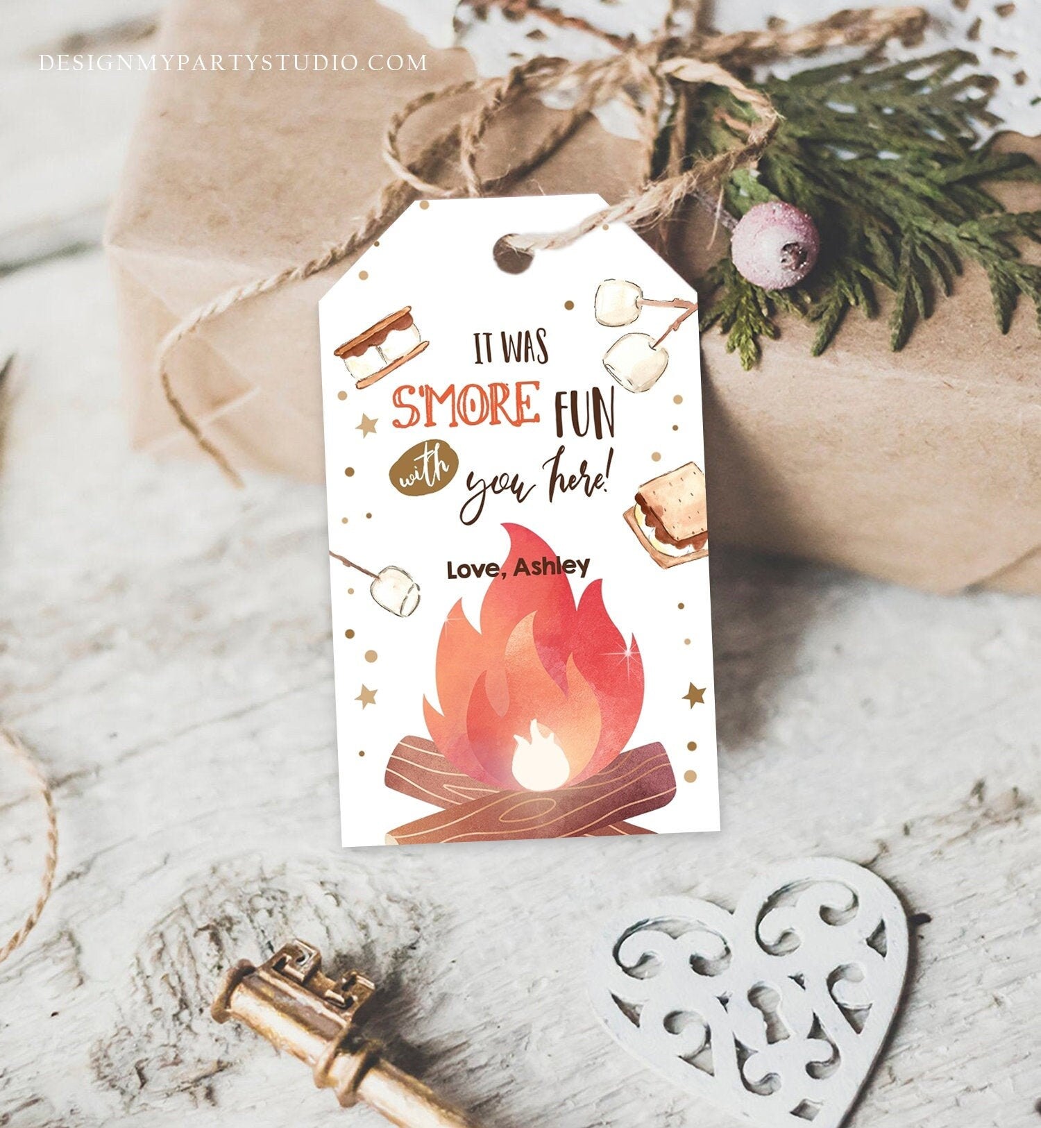 Editable S'more Favor Tags Thank you Backyard Bonfire Party Birthday Bonfire Smore Fun with you Baby Shower Fall Template PRINTABLE 0179