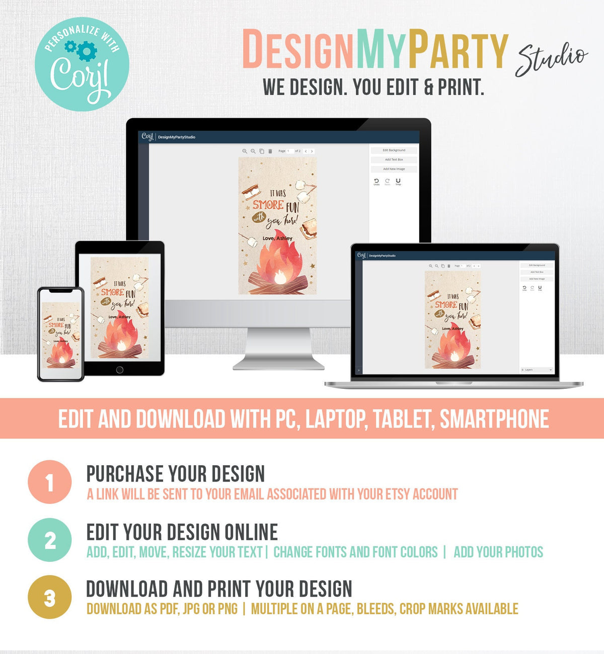 Editable S&#39;more Fun Favor Tags Thank you Backyard Bonfire Party Birthday Bonfire With You Shower Fall Digital Template Printable 0179